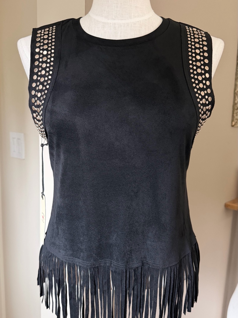 Idyllwind Black Studded Fringe Tank Top